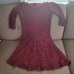 Material Girl Juniors' Lace Illusion Skater Dress , small , Burgundy